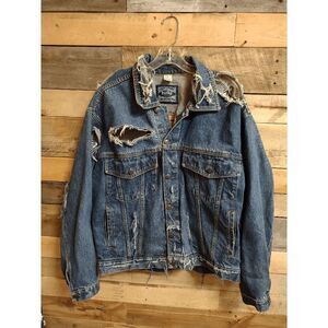 Hard Rock Cafe Nassau Bahamas Custom Large (L) Jean Jacket, Ripped Lips Lipstick